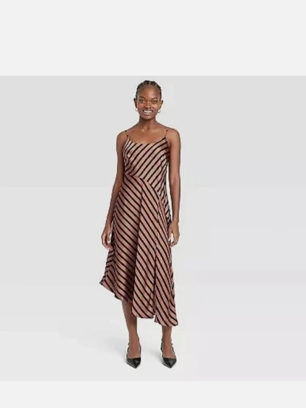 a new day Black and Brown Diagonal Striped High-Low Slip Dress